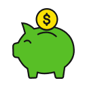 Green piggy bank with a coin