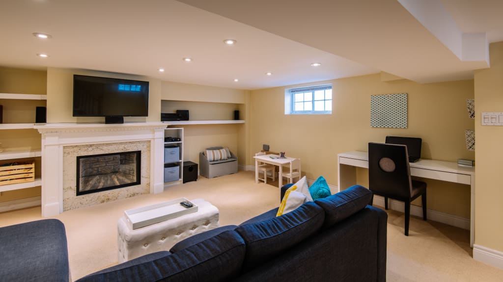 Modern renovated basement with living room