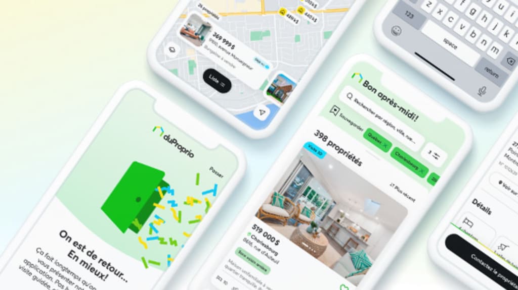 Téléphones montrant l'application mobile DuProprio