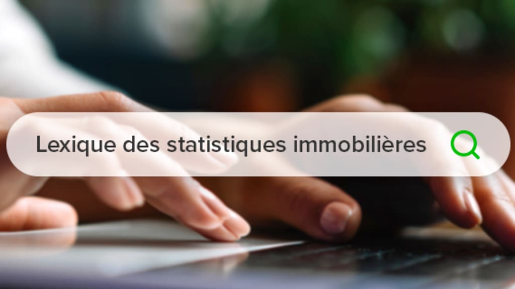 Femme recherchant Lexique des statistiques immobilières sur un moteur de recherche