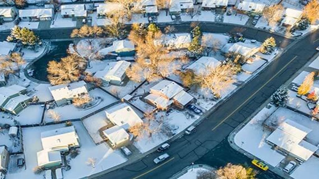Snowy residential neighborhood