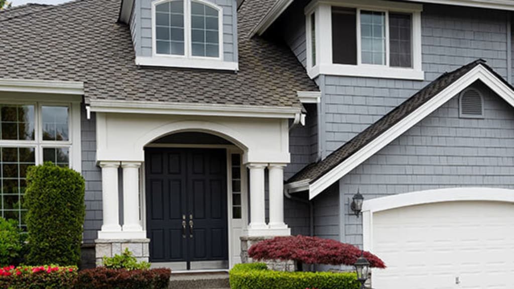 House with blue-gray exterior siding