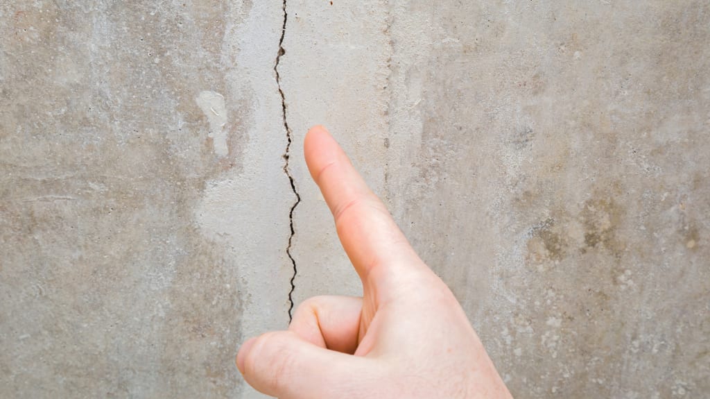 Crack in the foundation of a house