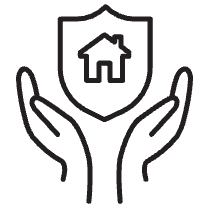 Logo de deux mains avec une maison à l'intérieur pour la catégorie service-conseil en toute confiance