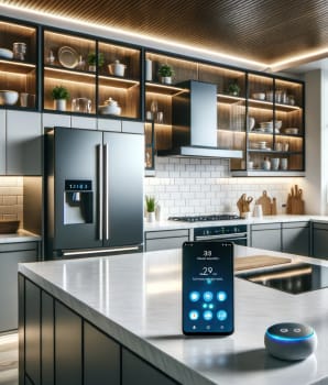 Maison intelligente avec téléphone cellulaire et assistant vocal