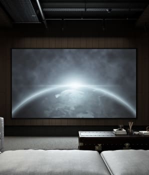 Basement with home cinema and large sofas