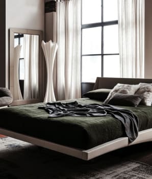 Hotel-style room with large curtains