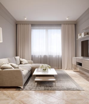 Sheer curtains and curtains in a classic living room
