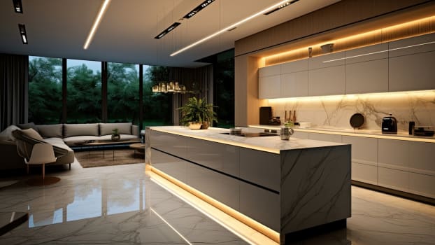 Lumières LED sous l’îlot et les armoires de cuisine
