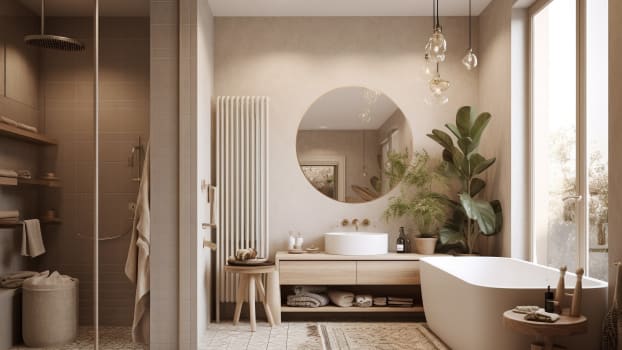 Salle de bain de style boho dans les nuances de beige