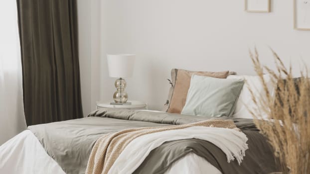 Room with bedding in soothing colors