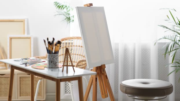 Canvas on easel in a studio for painting at home