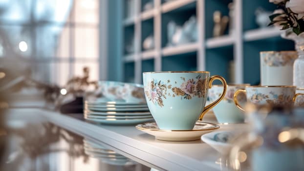 Vintage tea cups and matching plates