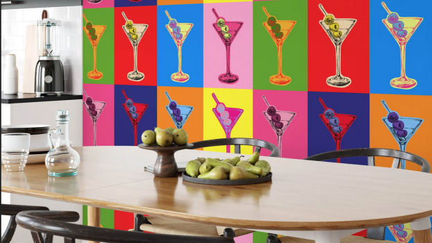Images of martinis in a colorful dining room