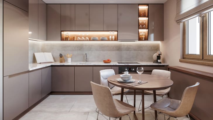 Modern, well-lit kitchen with under cabinet strip lighting