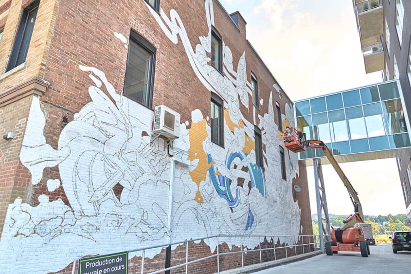 Mural on a Sherbrooke building in progress