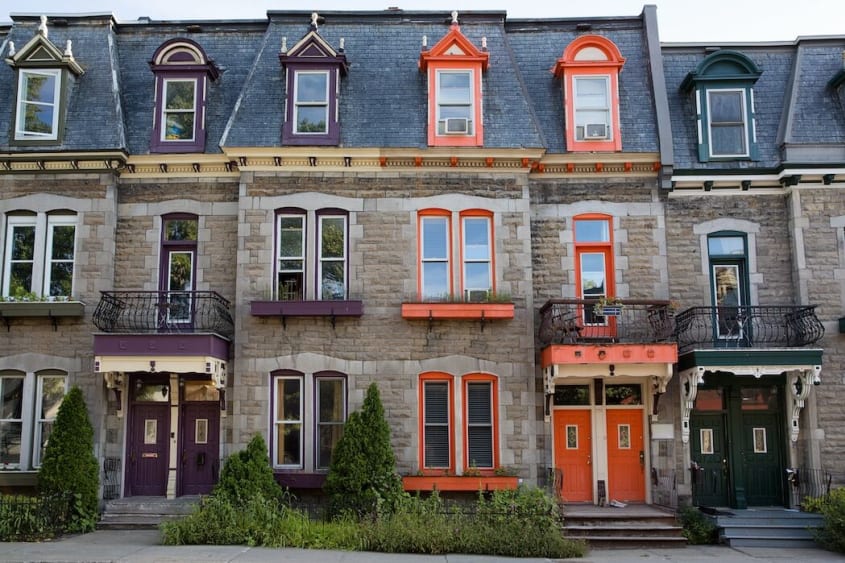 Brightly coloured Montréal townhouses