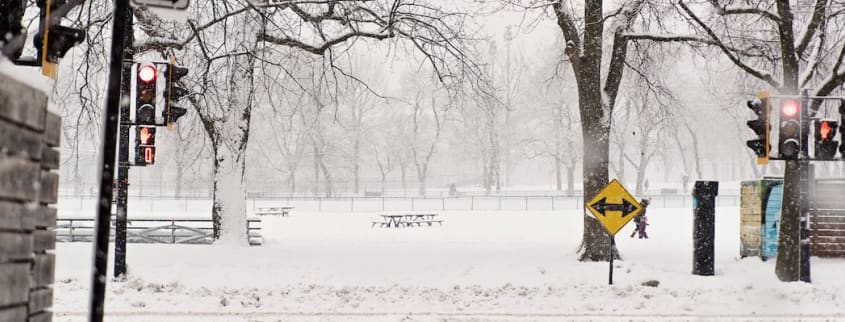 A snow-covered park in Montreal