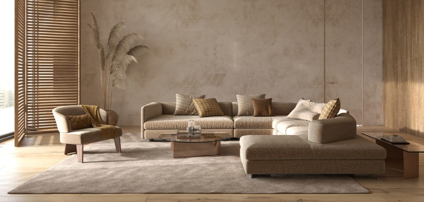 Salon moderne aux finitions et tons organiques