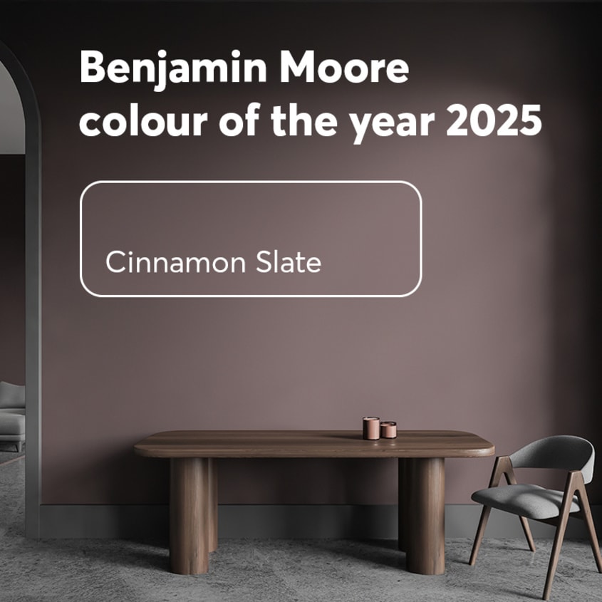 Cinnamon Slate, Benjamin Moore 2025 Colour of the Year applied to the walls inside a home 