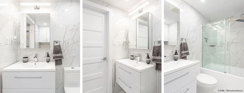Marble new remodeled bathroom by RenoAssistance