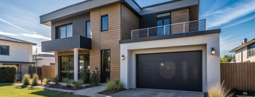 Une maison moderne à étage avec un garage attaché