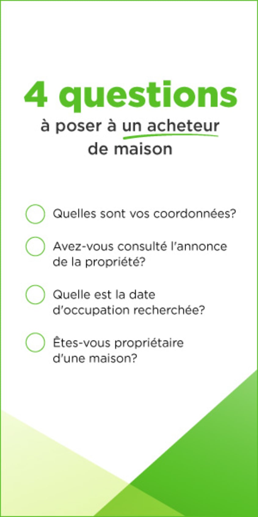Aide-mémoire 4 questions à poser à un acheteur de maison