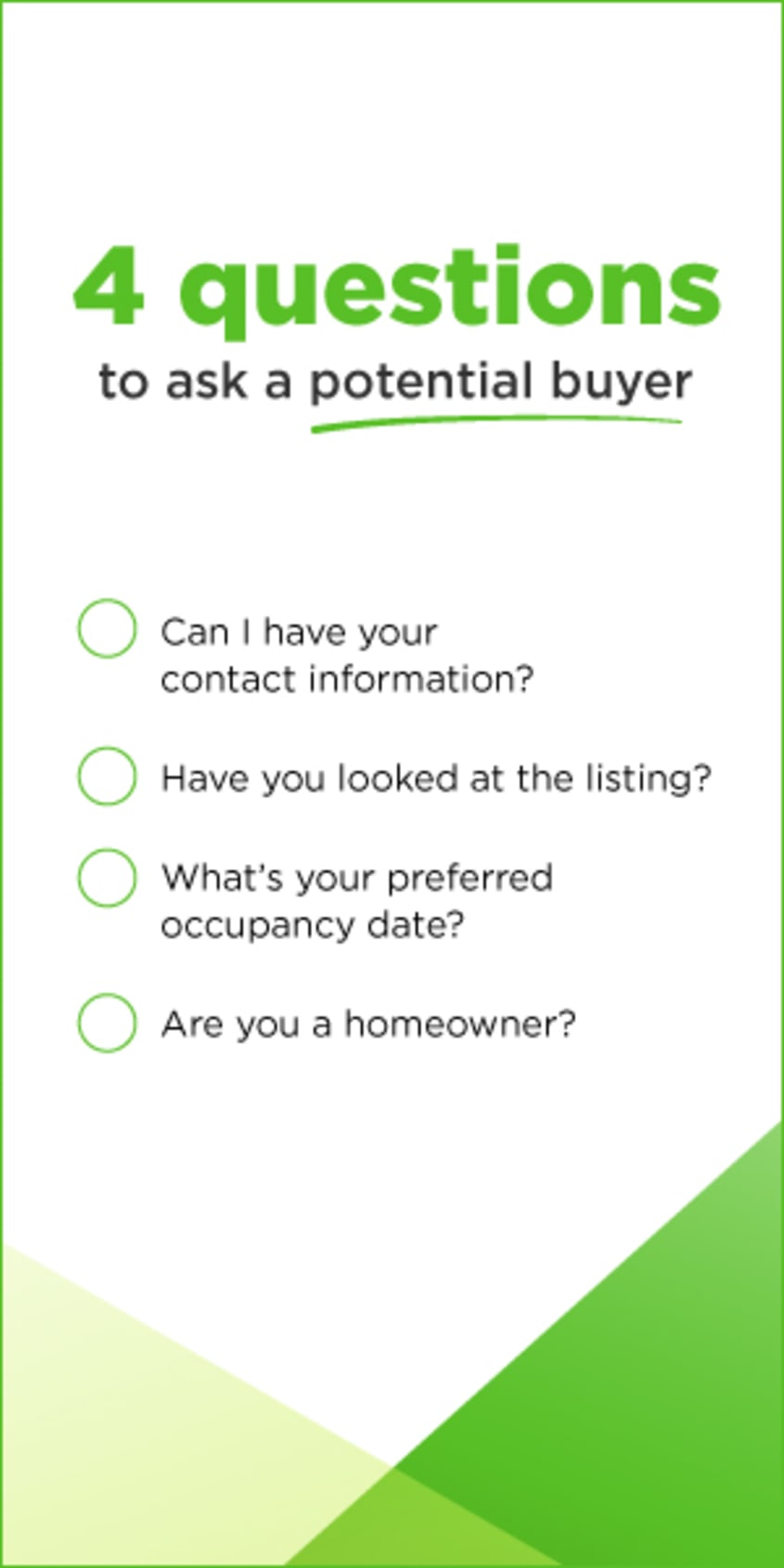 Checklist of 4 questions to ask a potential buyer