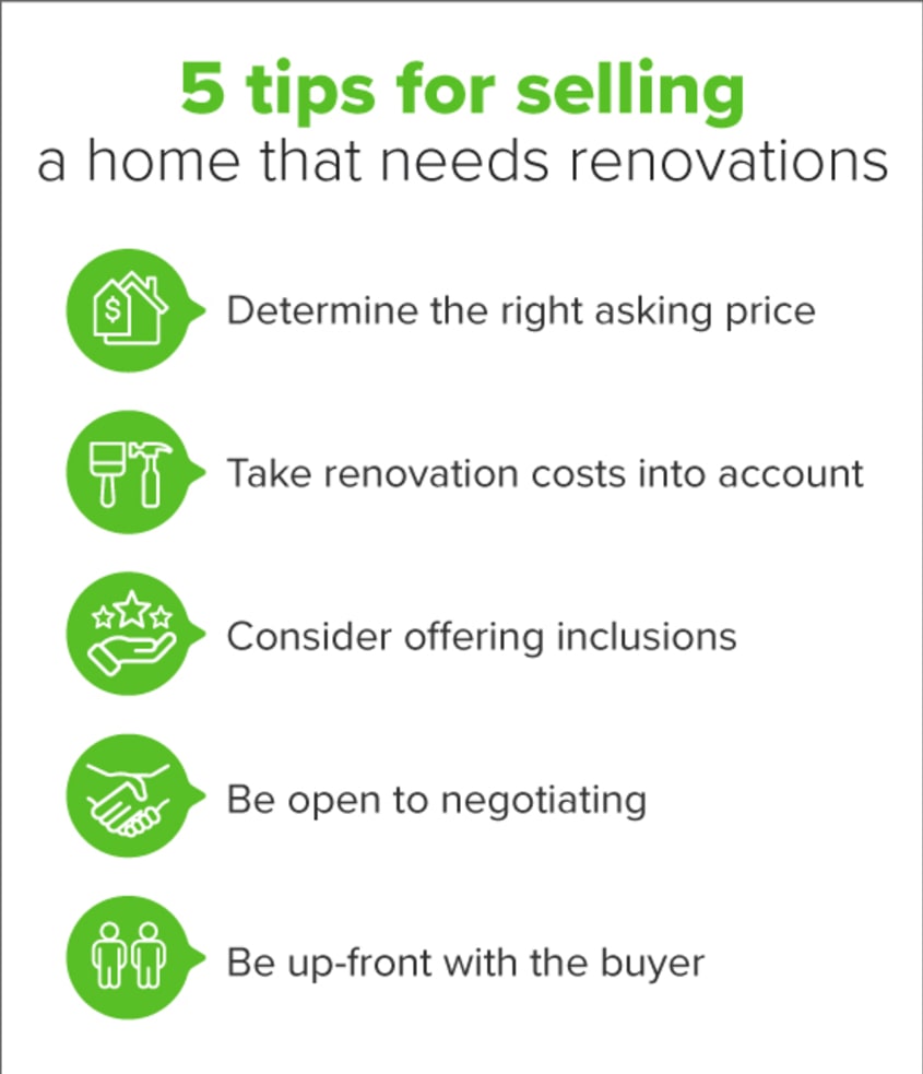 List of tips for selling a hoome that needs renovations