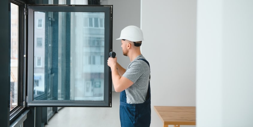  Entrepreneur qui installe une fenêtre dans un condo