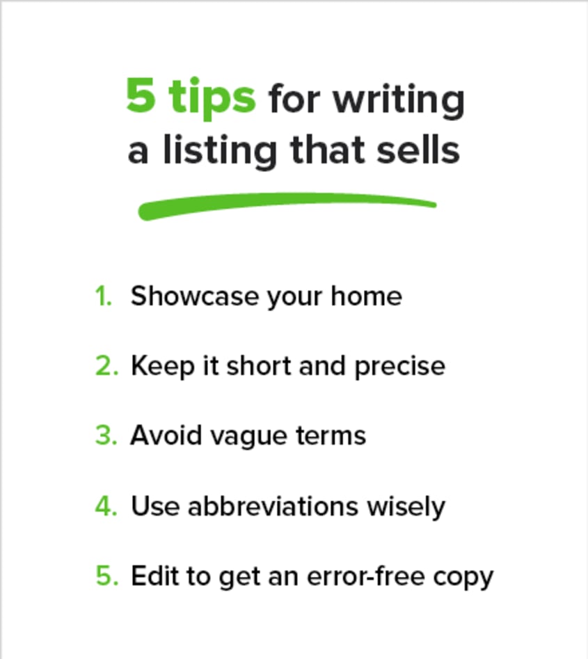 List of tips for writing a listing that sells