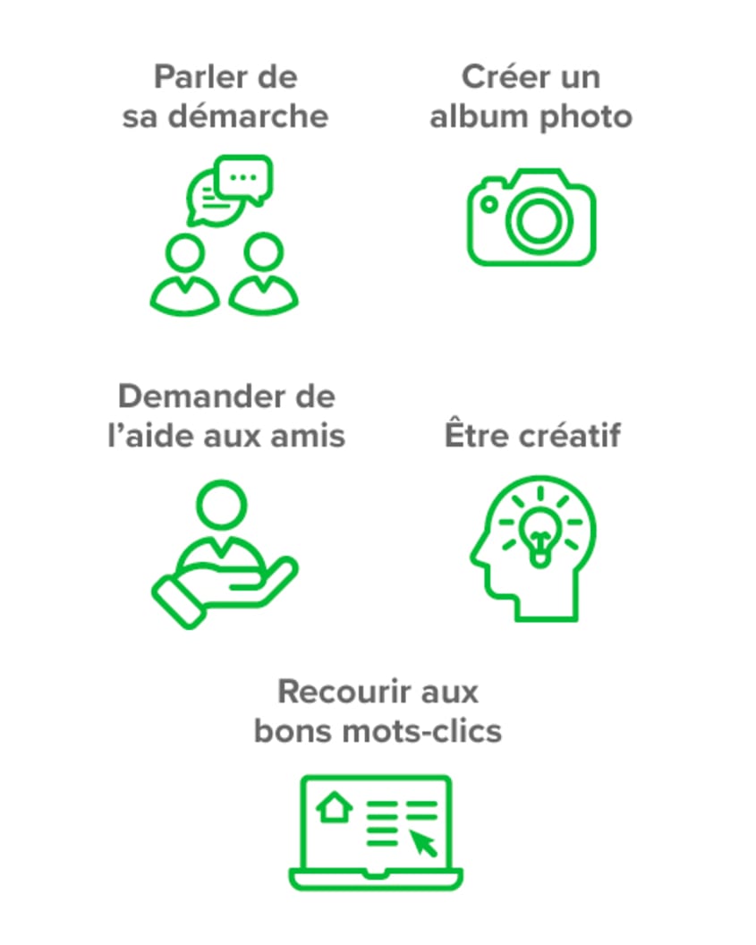 Récapitulatif en infographie des 5 trucs pour augmenter la visibilité de sa propriété sur les médias sociaux
