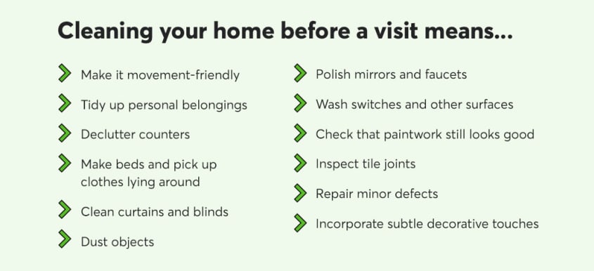 Checklist with points to remember to clean your home before an open house 