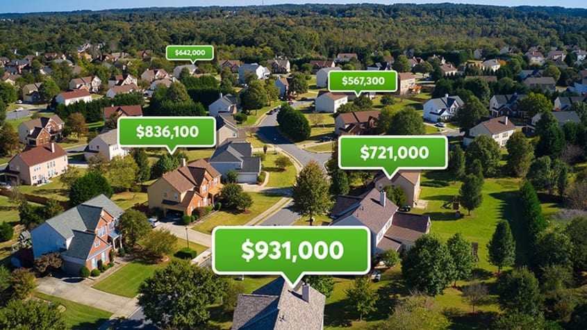 Suburb with houses at different prices